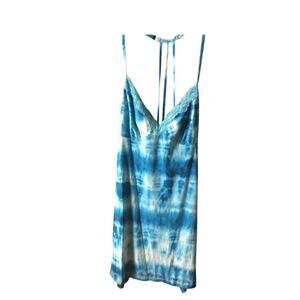 90s Slip Dress Y2K Lace Detail Tie Die Hippy Womens Plus 2X 18 20 Blue Festival